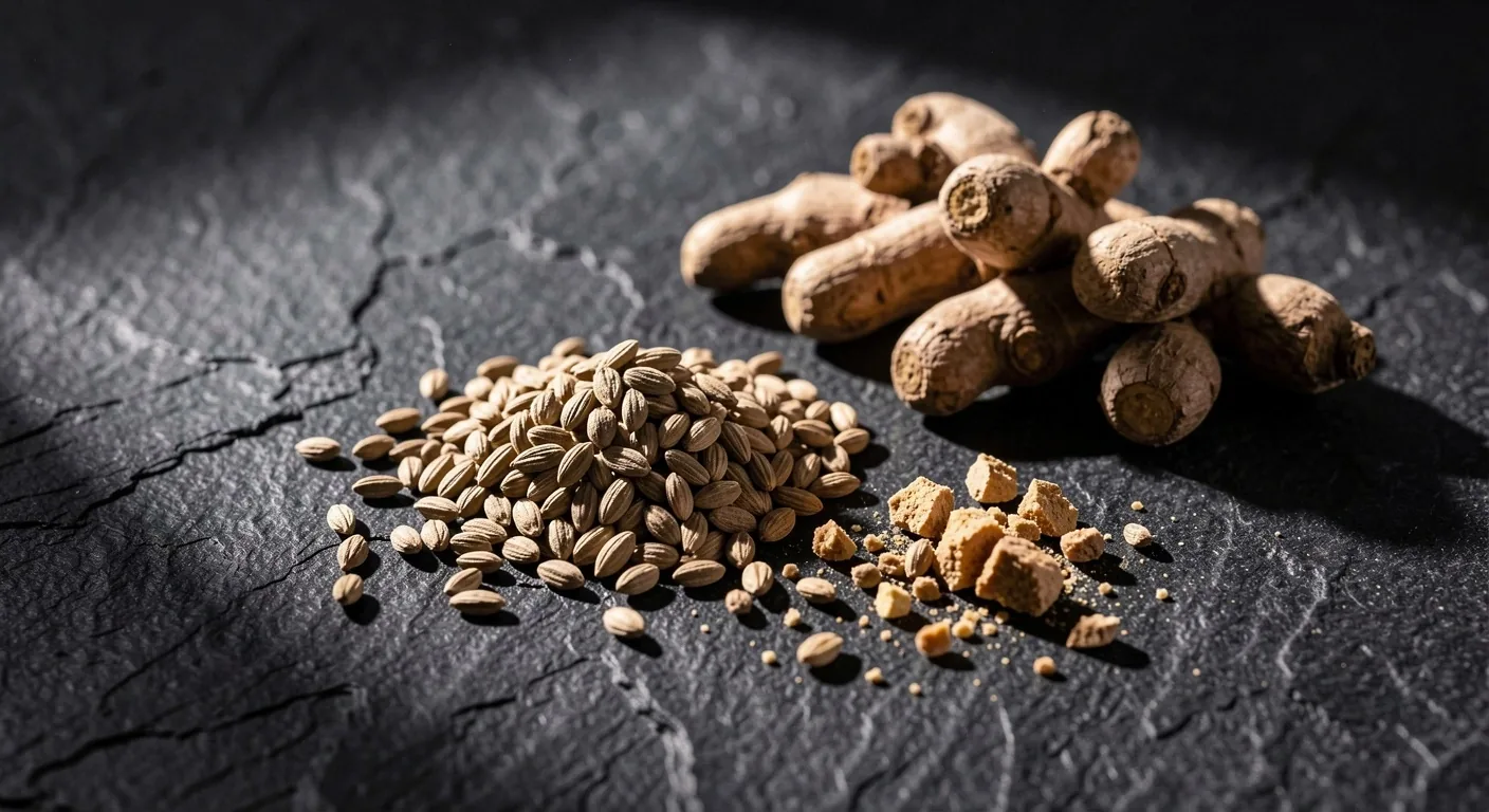 Ashwagandha root powder on dark slate