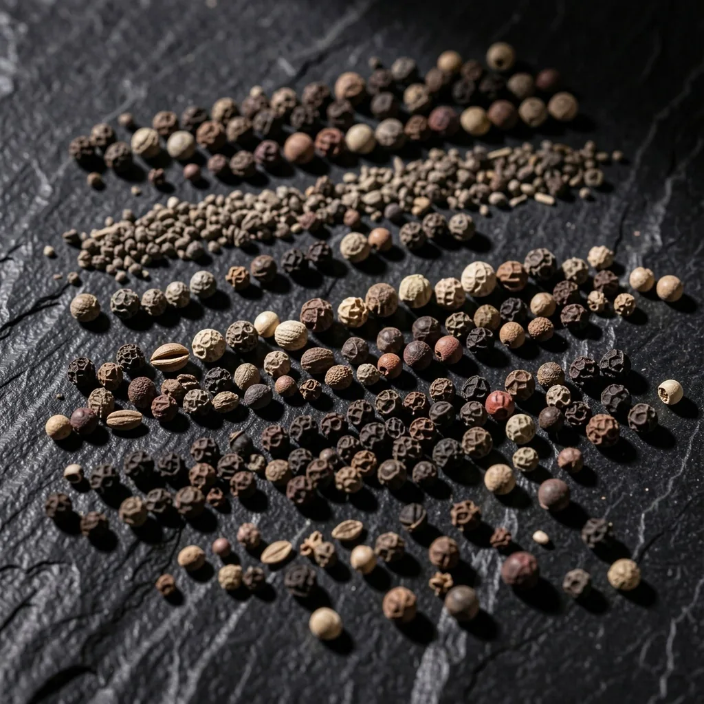 Seeds and grains on black stone