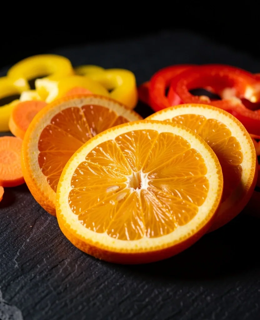 Vitamin-rich fresh produce on dark slate