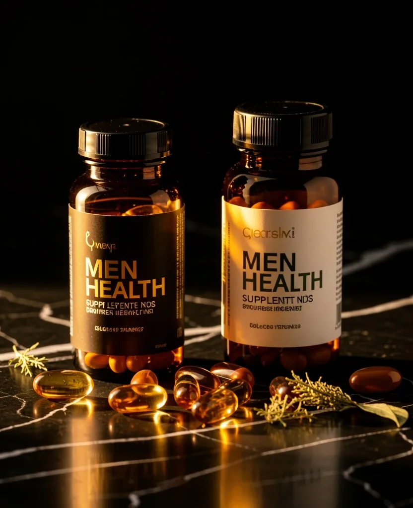 Natural supplement bottles on dark surface